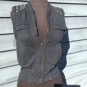 Juicy Couture Gray Slouchy Moto Embellished Knit Vest